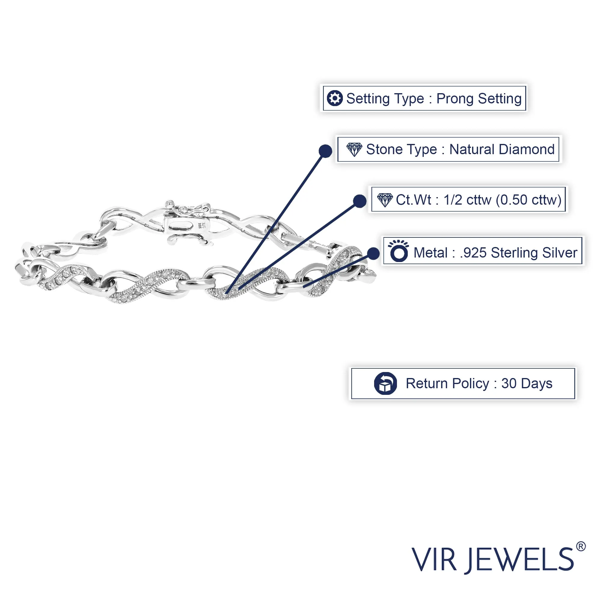 1/2 cttw Diamond Infinity Link Tennis Bracelet in Sterling Silver