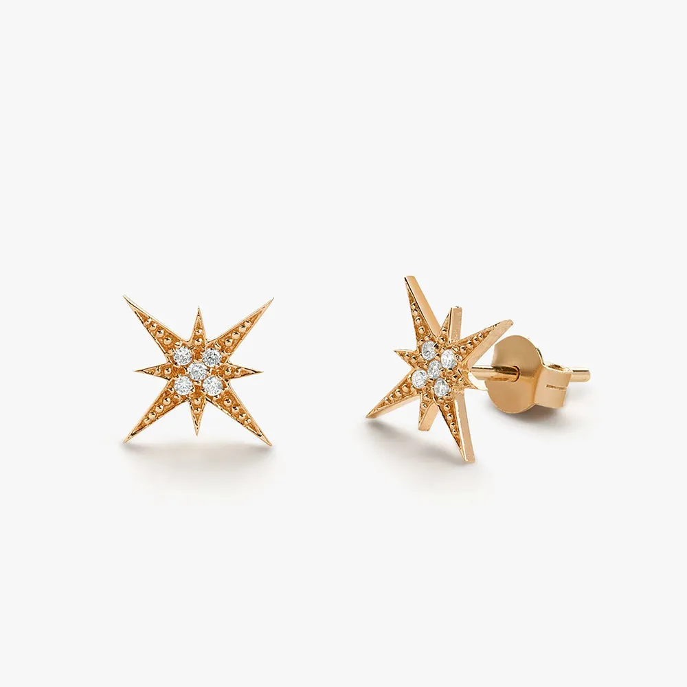 14K Gold Starburst Diamond Earrings
