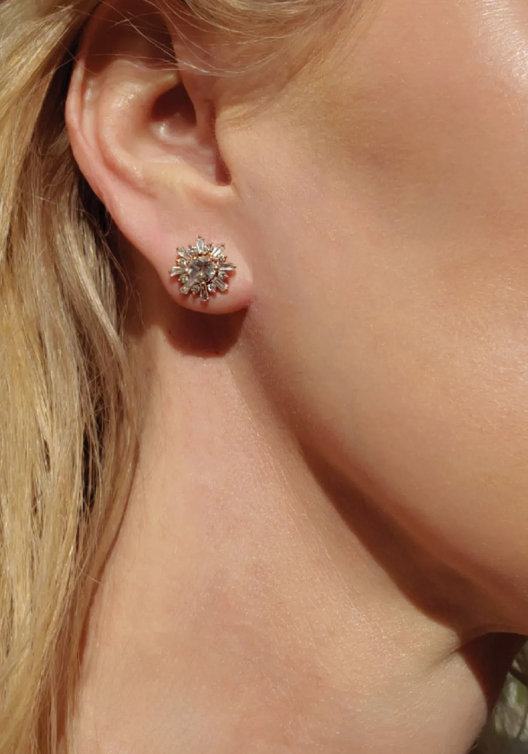 14K Rose Gold Diamond & Morganite Starburst Stud Earrings