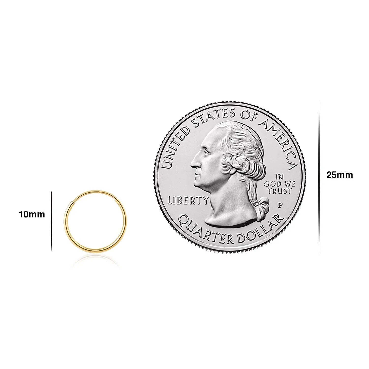 14k Solid Gold Endless Hoop Earrings Sizes 10mm - 20mm and 3-Pair Sets, 14k Gold Thin Hoop Earrings, Cartilage Earrings, Helix Earring, Nose Hoop, Tragus Earring, 100% Real 14k Gold