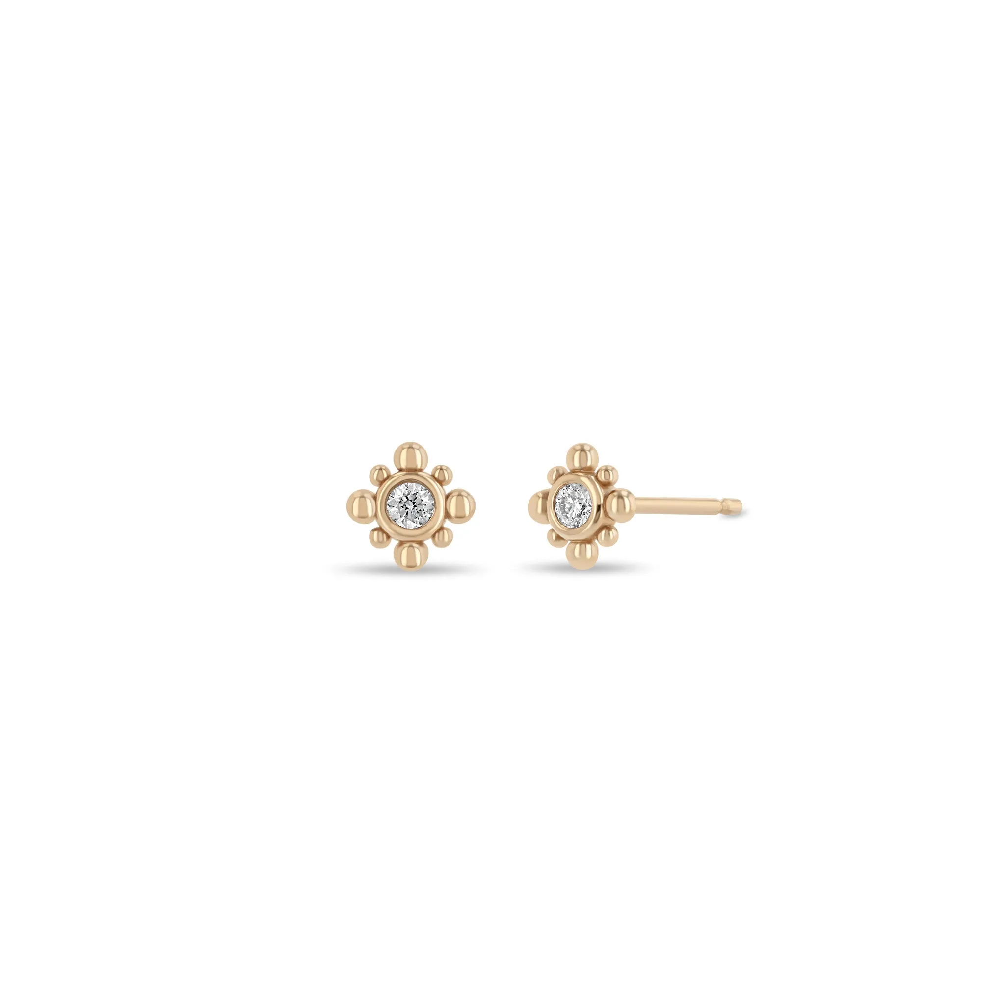 14k Tiny Bead Diamond Starburst Stud Earrings