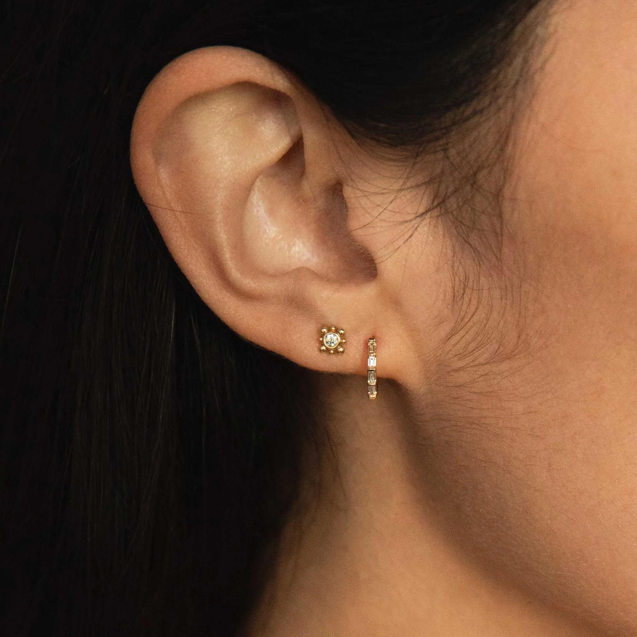 14k Tiny Bead Diamond Starburst Stud Earrings