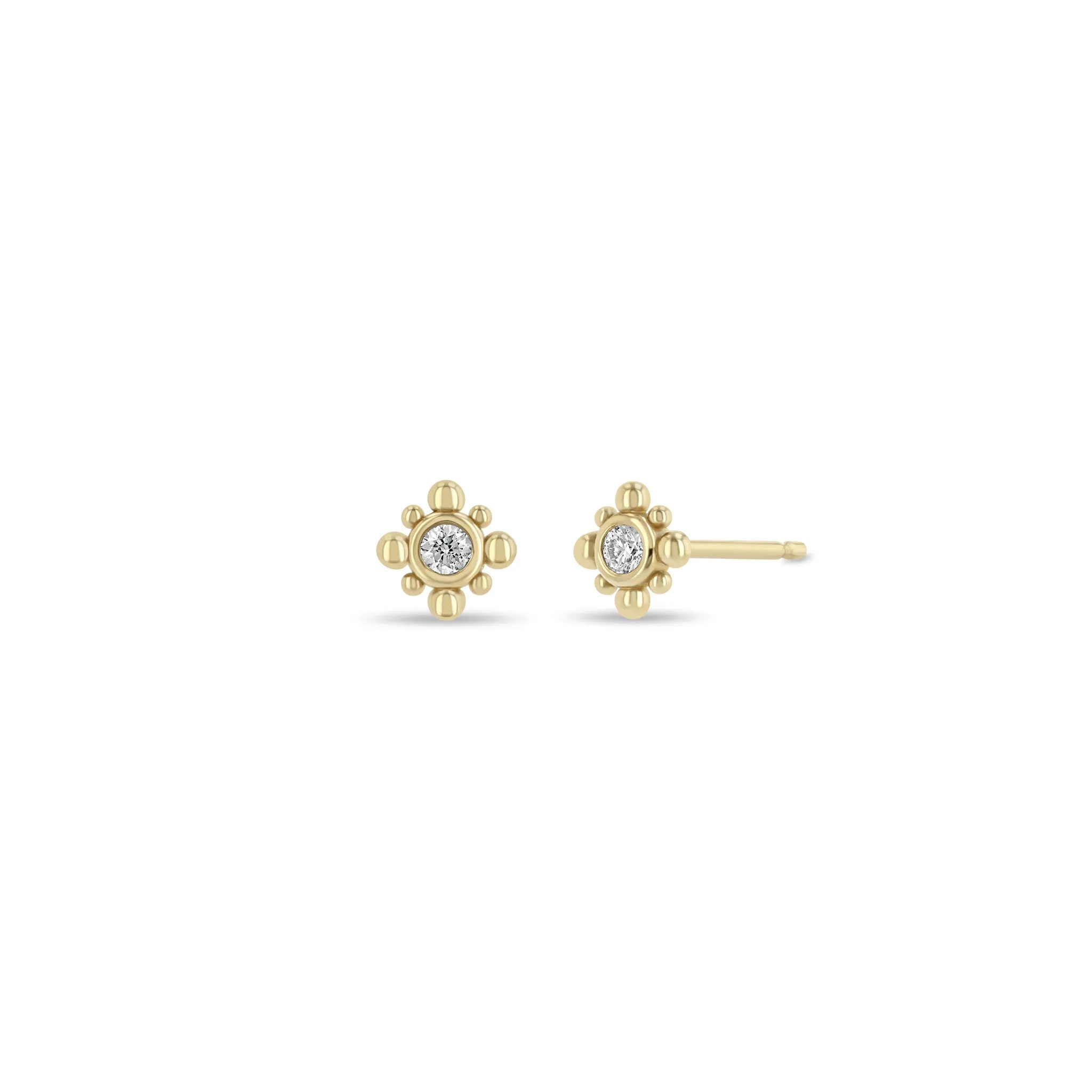 14k Tiny Bead Diamond Starburst Stud Earrings