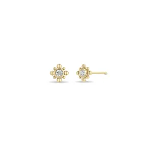 14k Tiny Bead Diamond Starburst Stud Earrings