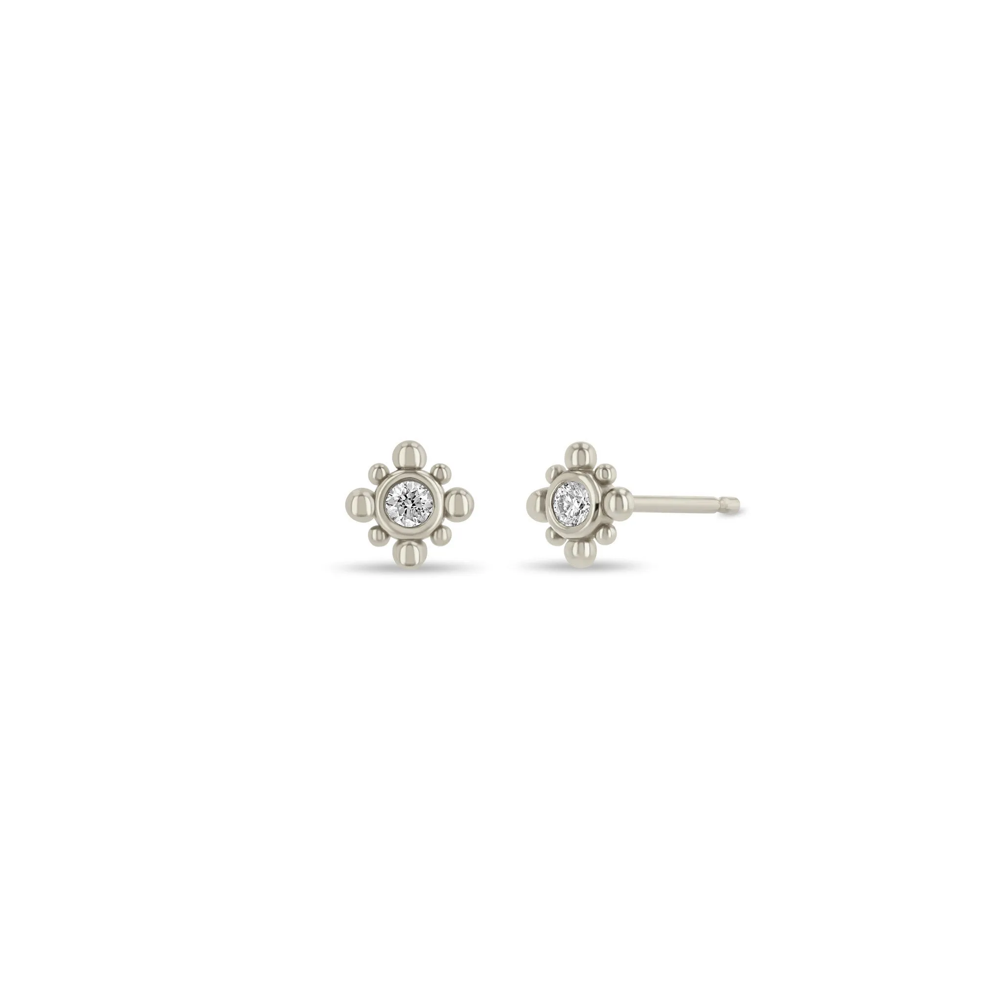 14k Tiny Bead Diamond Starburst Stud Earrings