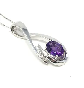 14K White Gold 1.38ct Amethyst Oval 0.10ctw Diamond Necklace Pendant