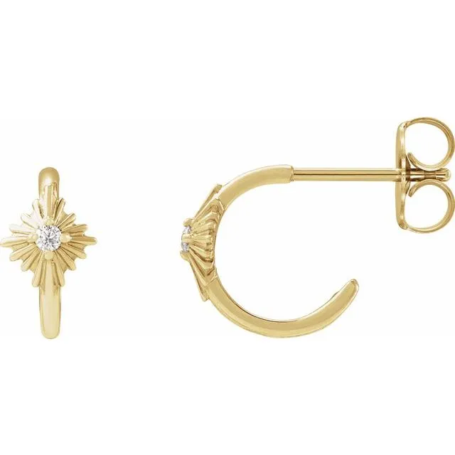 14K Yellow .03 CTW Natural Diamond 10 mm Starburst Hoop Earrings