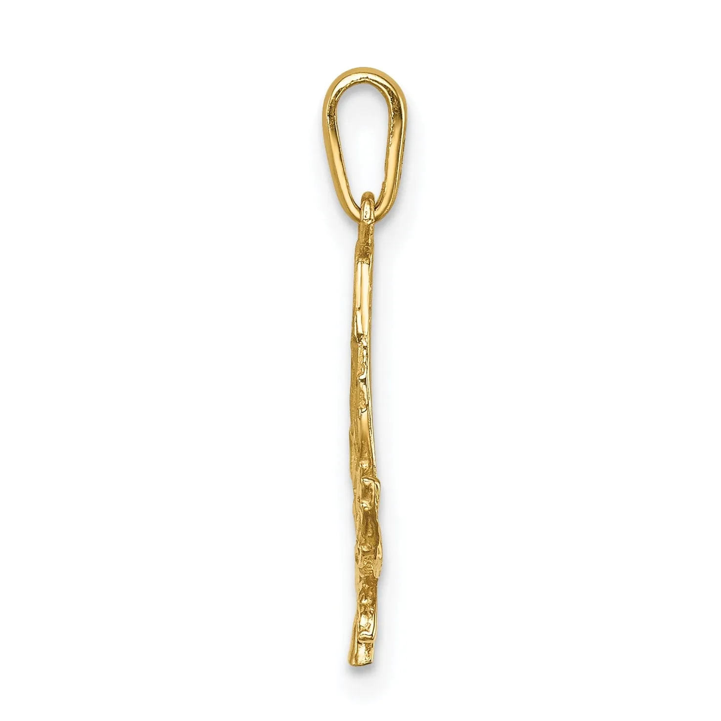 14k Yellow Gold Diamond-Cut Solid Casted Textured Back Polished Finish Leaf Charm Pendant
