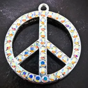 1.5 inch Silvertone Crystal AB Peace Sign Pendant, ea