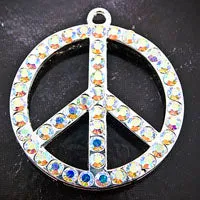1.5 inch Silvertone Crystal AB Peace Sign Pendant, ea
