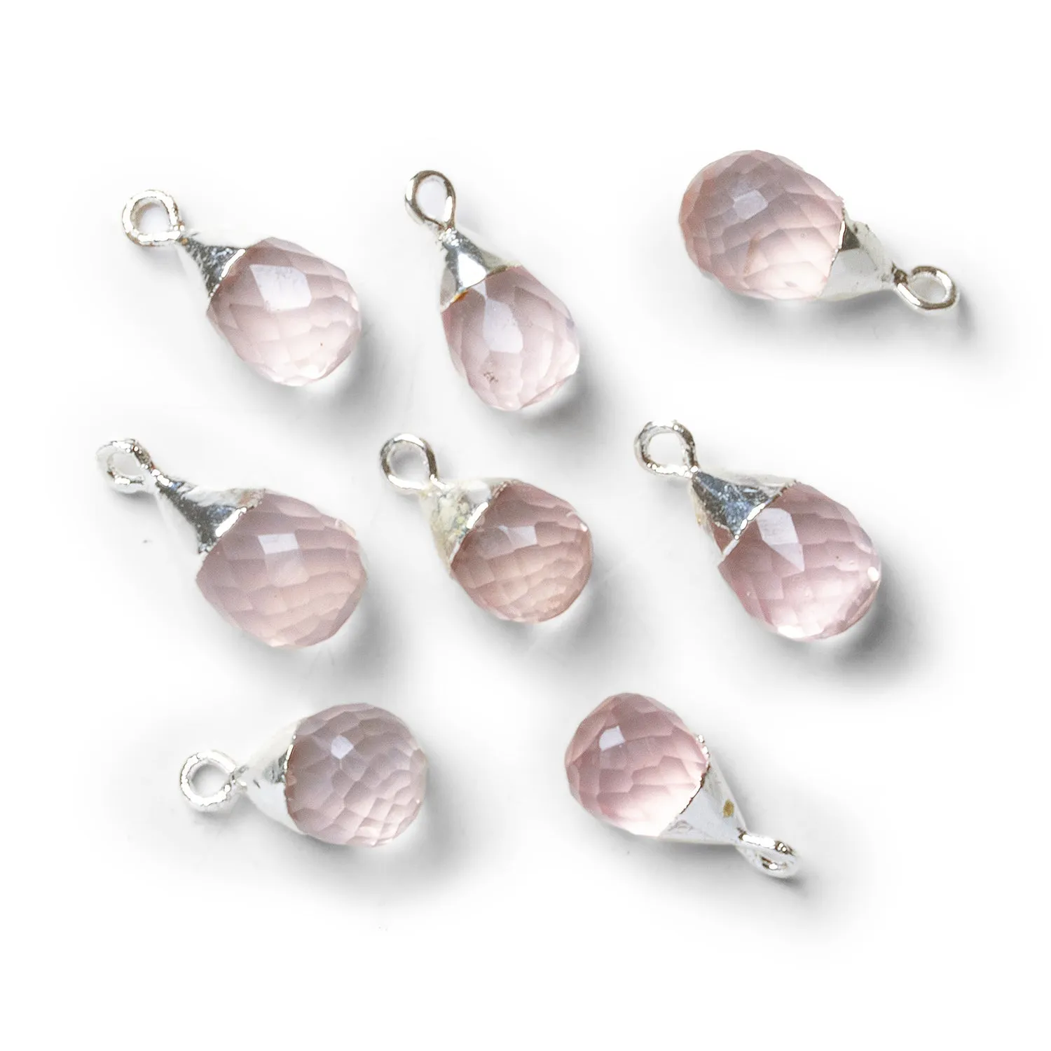 15x8mm Silver Leafed Rose Quartz Faceted Teardrop Pendant 1 Bead