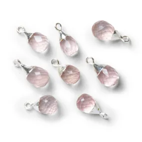 15x8mm Silver Leafed Rose Quartz Faceted Teardrop Pendant 1 Bead