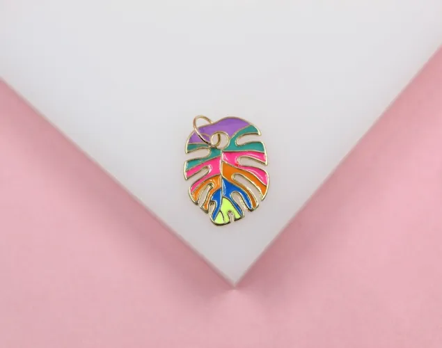 18K Gold Filled Enamel Colored Leaf Pendant Charm (A233)