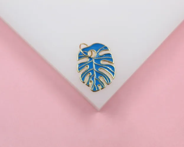 18K Gold Filled Enamel Colored Leaf Pendant Charm (A233)