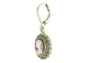 1928 Jewelry Dark Carnelian Oval Cameo Hearts Drop Earrings