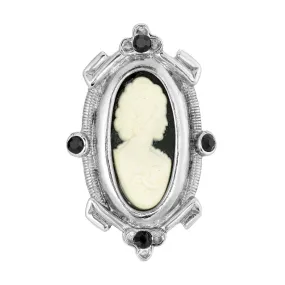 1928 Jewelry Oval Matte Black & Ivory Cameo Crystal Pin