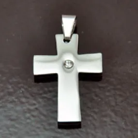 22x32mm(.88x1.26in) Silver Cross w/CZ crystal Pendant, w/bail ea