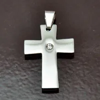22x32mm(.88x1.26in) Silver Cross w/CZ crystal Pendant, w/bail ea