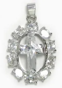 28x22mm Cubic Zirconia Oval/Cross Pendant, Crystal, EA