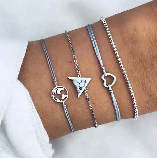 30 Styles Mix Turtle Heart Pearl Wave LOVE Crystal Marble Charm Bracelets