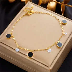 316L Stainless Steel Black Round Charm Anklets For Women