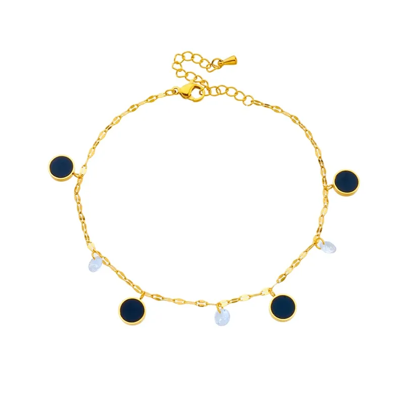 316L Stainless Steel Black Round Charm Anklets For Women