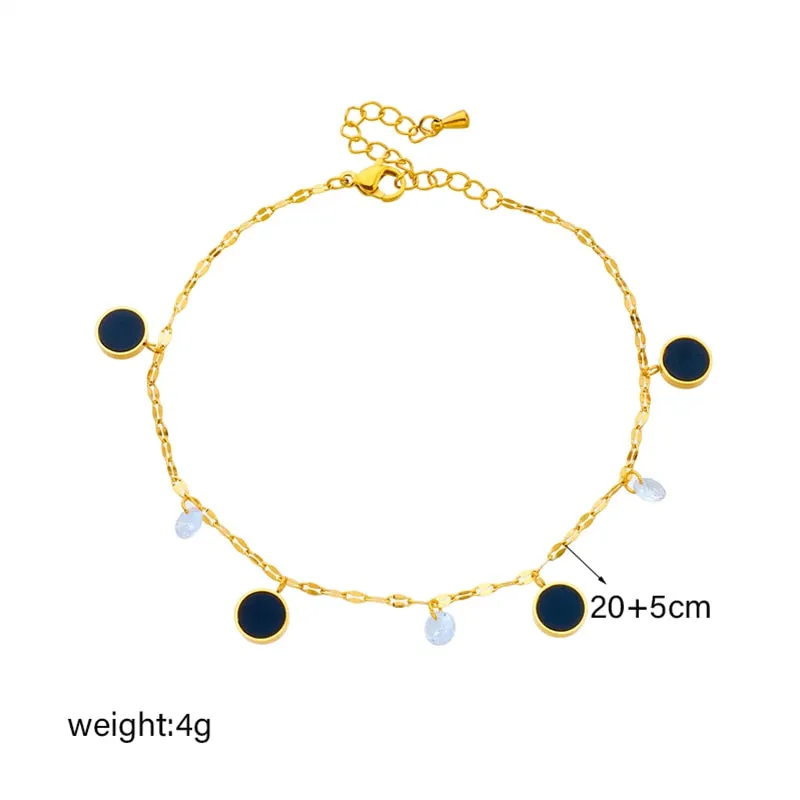 316L Stainless Steel Black Round Charm Anklets For Women