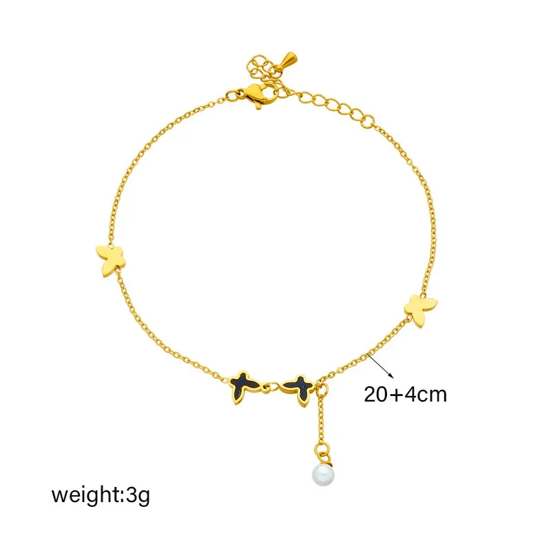 316L Stainless Steel Butterfly Pearl Charm Anklets For Women