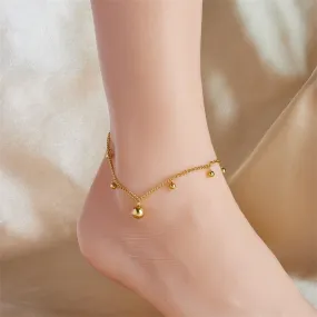 316L Stainless Steel Gold Color Round Beads Charm Anklets For Women