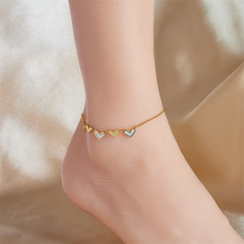316L Stainless Steel Heart Love Charm Anklets For Women