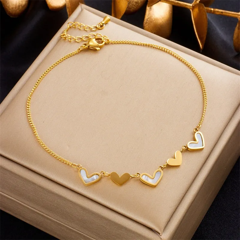 316L Stainless Steel Heart Love Charm Anklets For Women