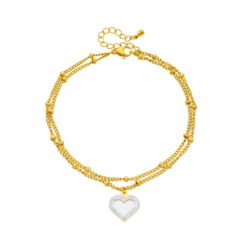 316L Stainless Steel Multilayer Heart Love Charm Anklets For Women