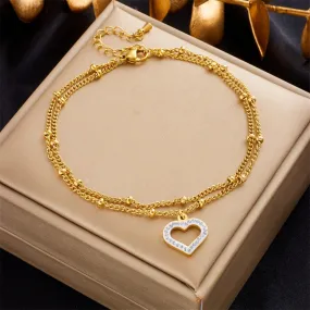 316L Stainless Steel Multilayer Heart Love Charm Anklets For Women