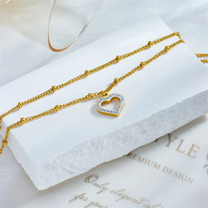 316L Stainless Steel Multilayer Heart Love Charm Anklets For Women