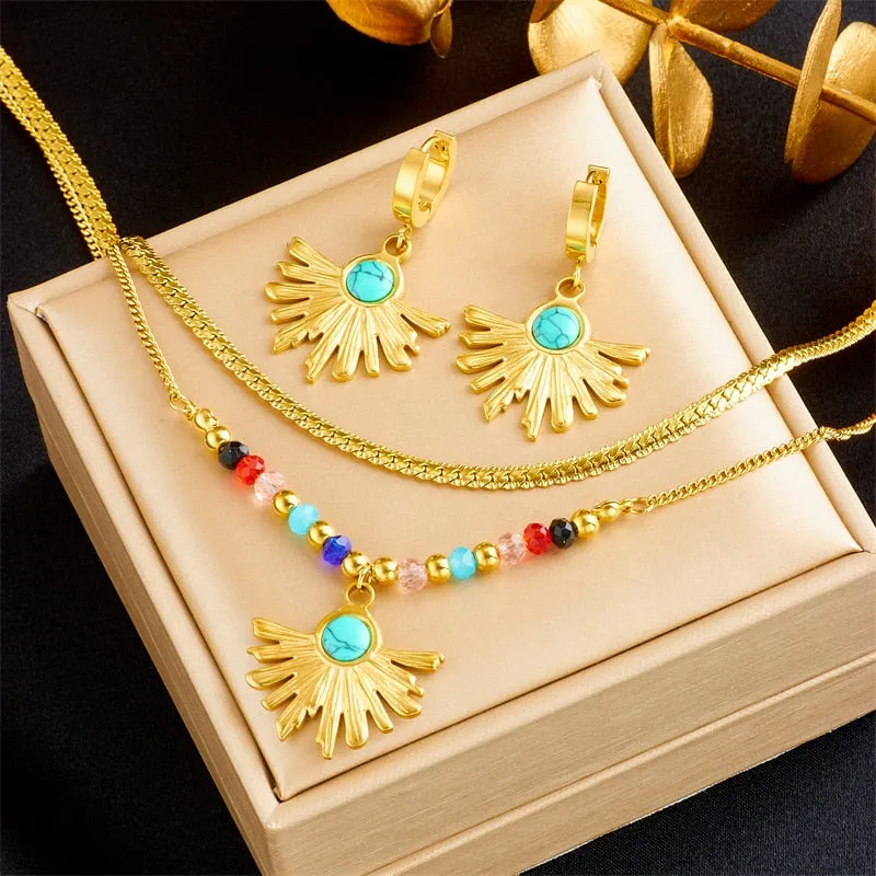 316L Stainless Steel Palm Leaf Pendant Necklace For Women