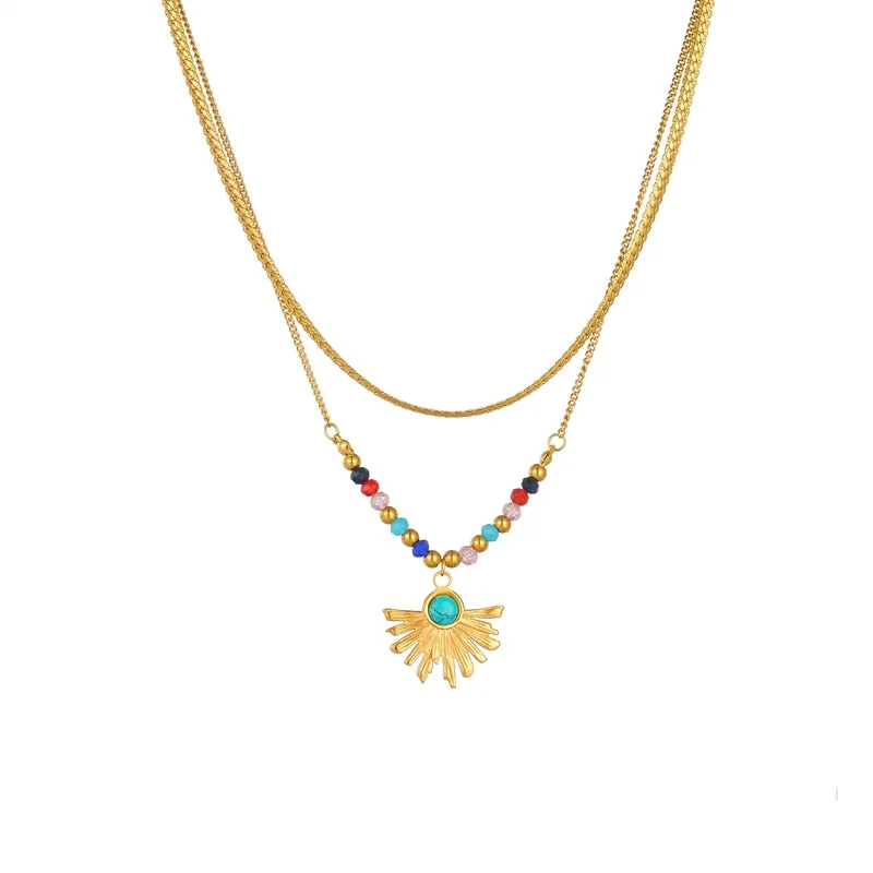316L Stainless Steel Palm Leaf Pendant Necklace For Women