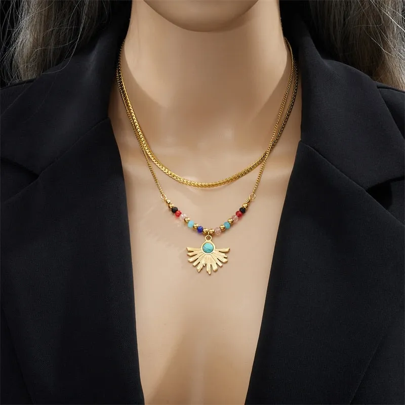 316L Stainless Steel Palm Leaf Pendant Necklace For Women
