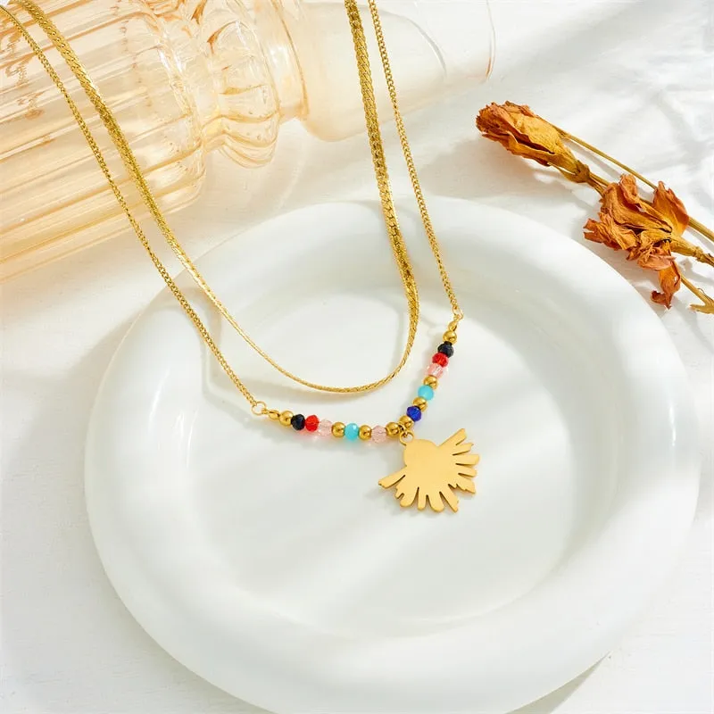 316L Stainless Steel Palm Leaf Pendant Necklace For Women