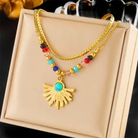 316L Stainless Steel Palm Leaf Pendant Necklace For Women