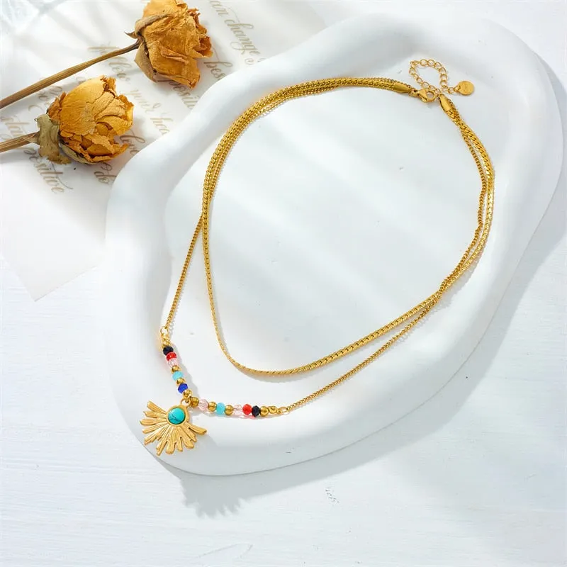 316L Stainless Steel Palm Leaf Pendant Necklace For Women