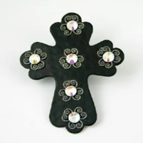3.3in Silver-n-Crystal AB Cross HHH Designer Flat Metal Pendant, ea