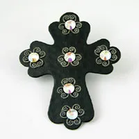 3.3in Silver-n-Crystal AB Cross HHH Designer Flat Metal Pendant, ea