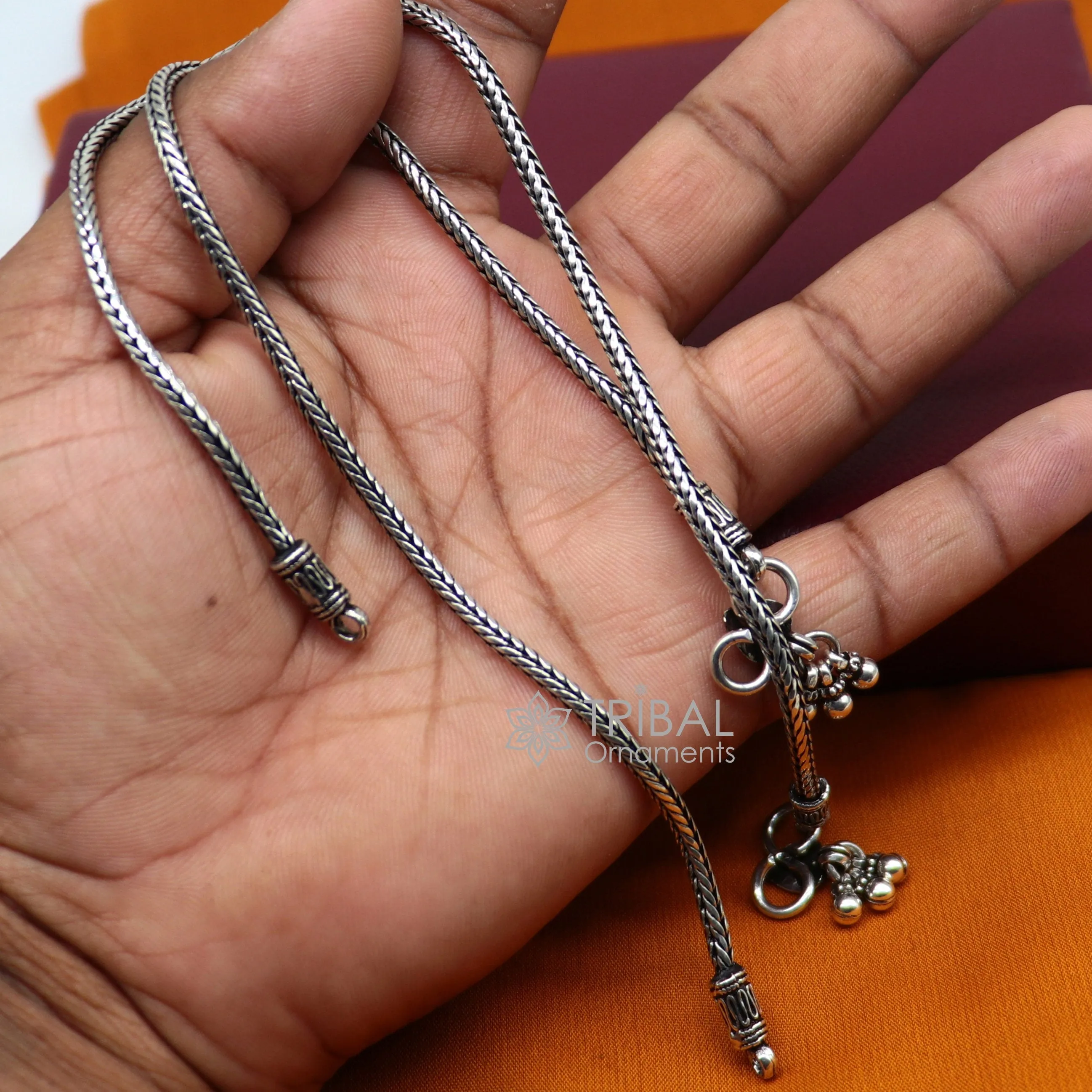 3mm 925 Sterling silver handmade wheat chain ankle bracelet, vintage oxidized charm anklets, tribal belly dance customized jewelry nank575