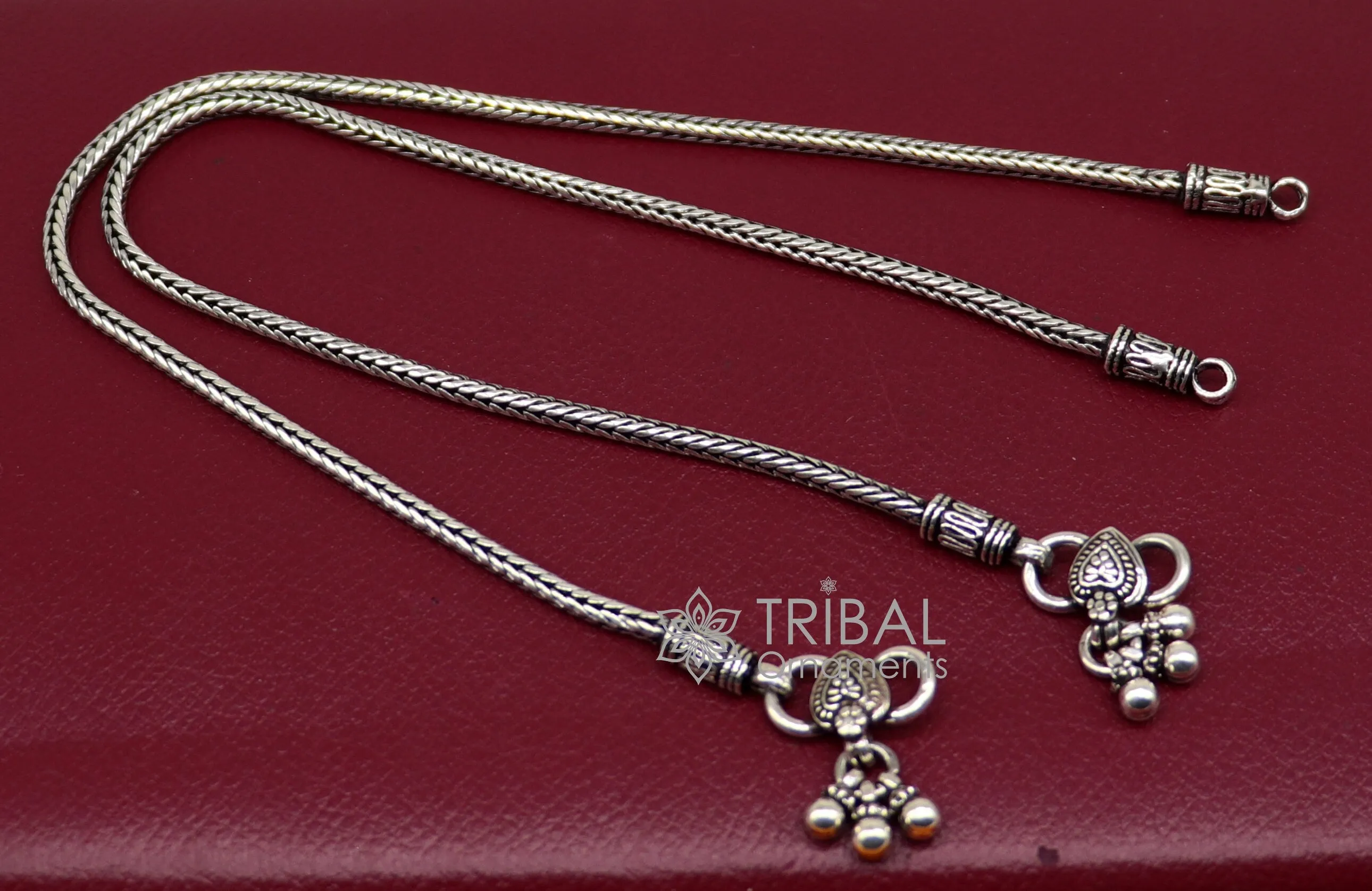 3mm 925 Sterling silver handmade wheat chain ankle bracelet, vintage oxidized charm anklets, tribal belly dance customized jewelry nank575
