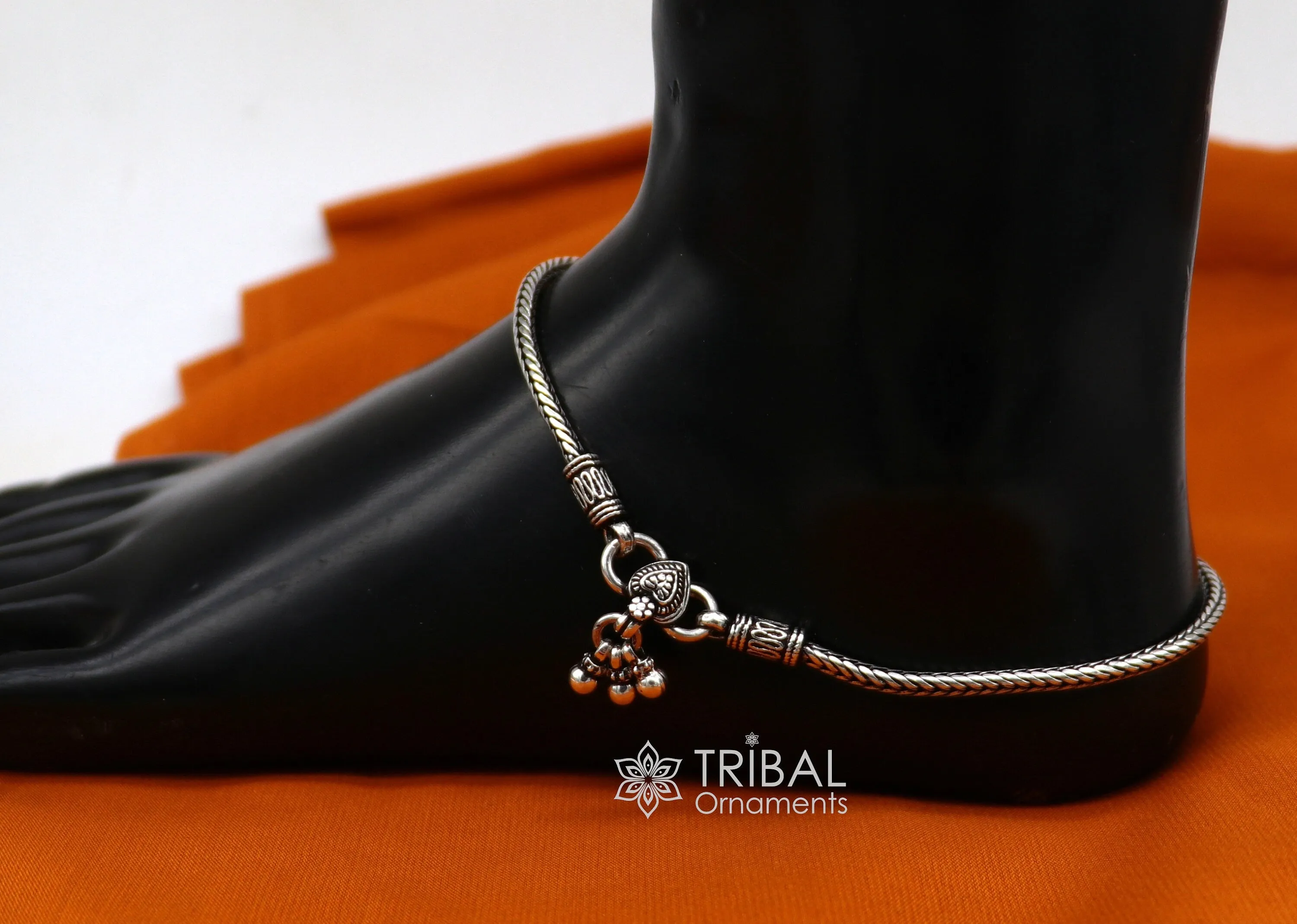 3mm 925 Sterling silver handmade wheat chain ankle bracelet, vintage oxidized charm anklets, tribal belly dance customized jewelry nank575