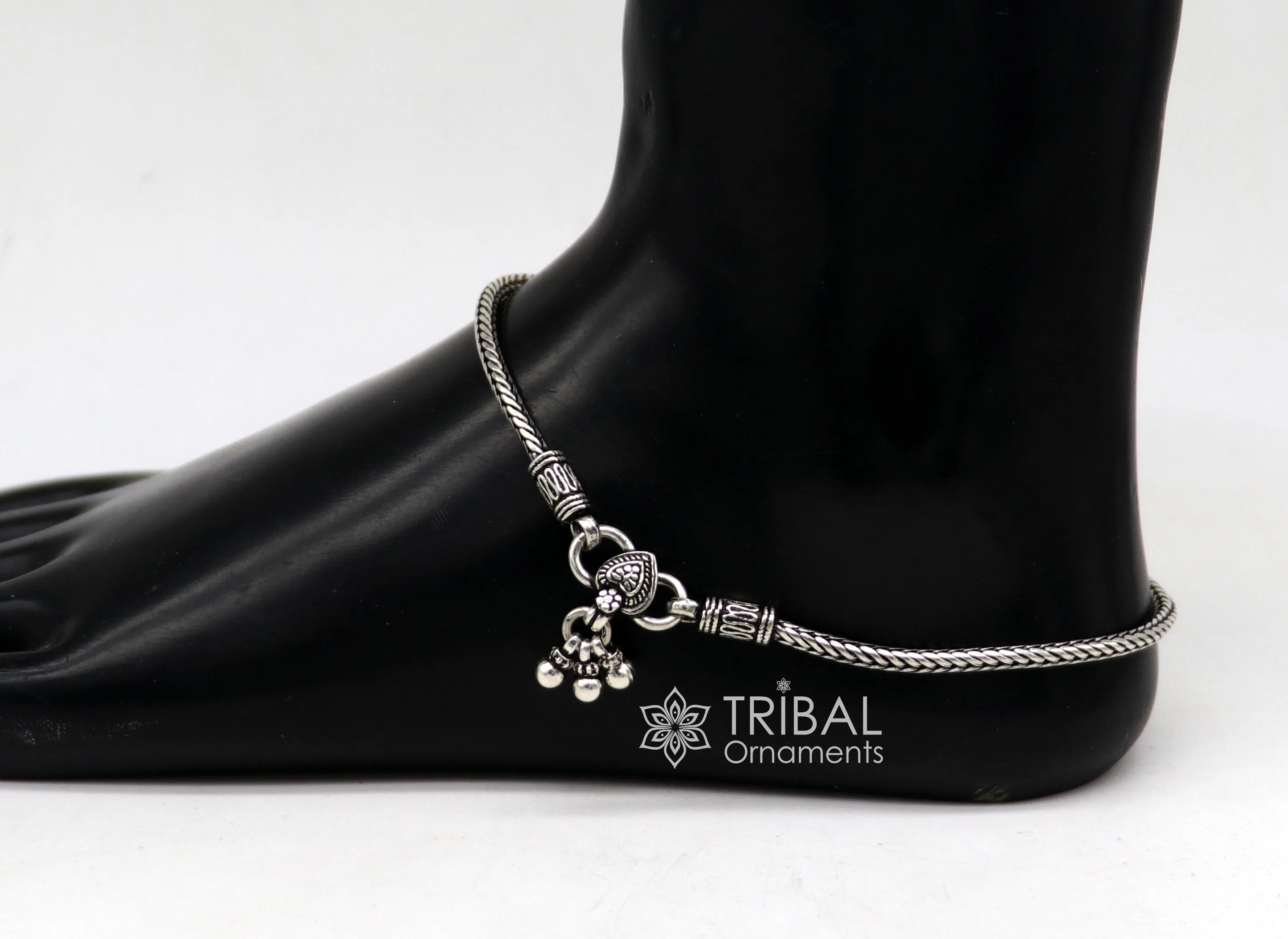 3mm 925 Sterling silver handmade wheat chain ankle bracelet, vintage oxidized charm anklets, tribal belly dance customized jewelry nank575