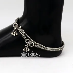 3mm 925 Sterling silver handmade wheat chain ankle bracelet, vintage oxidized charm anklets, tribal belly dance customized jewelry nank575