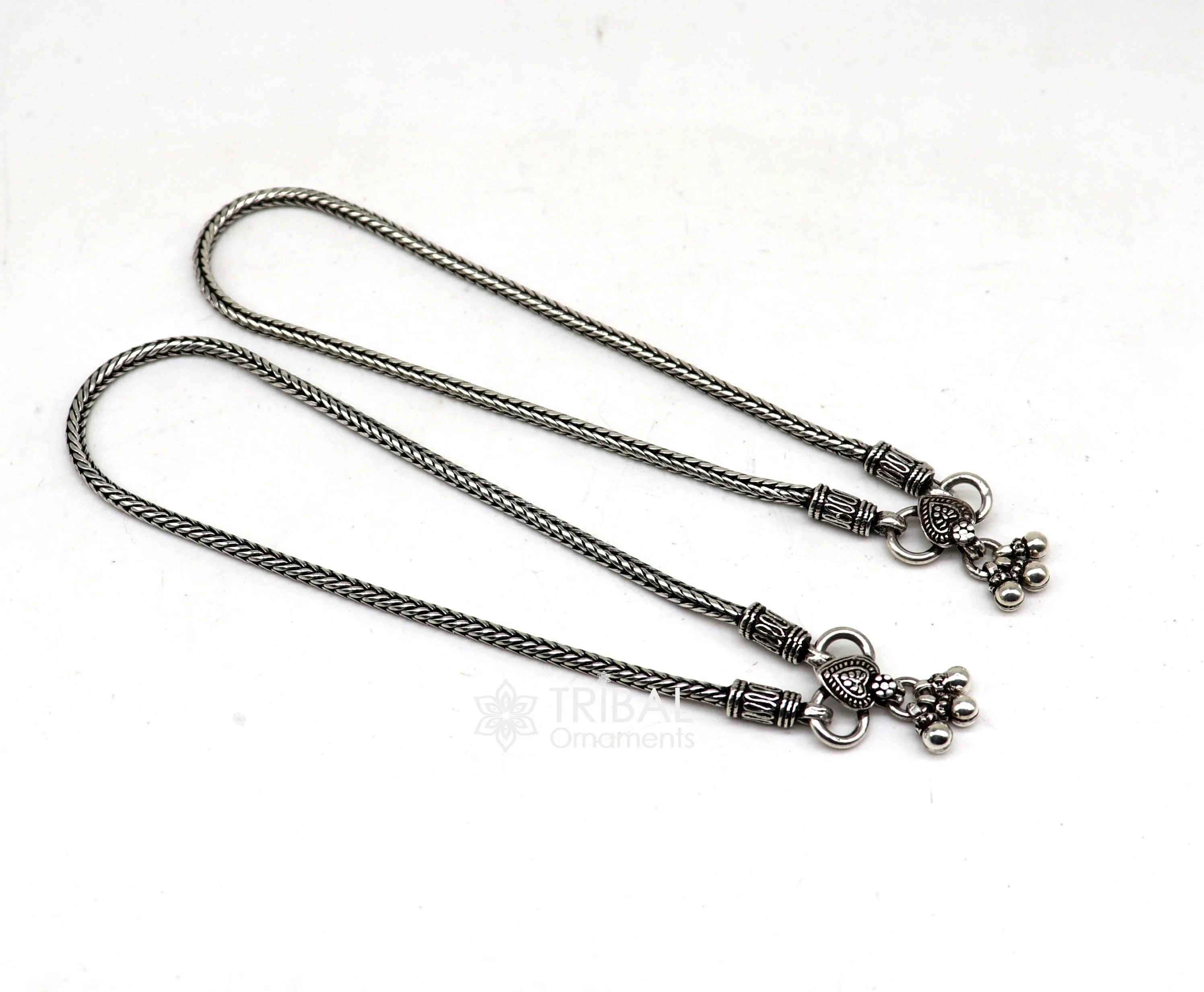 3mm 925 Sterling silver handmade wheat chain ankle bracelet, vintage oxidized charm anklets, tribal belly dance customized jewelry nank575