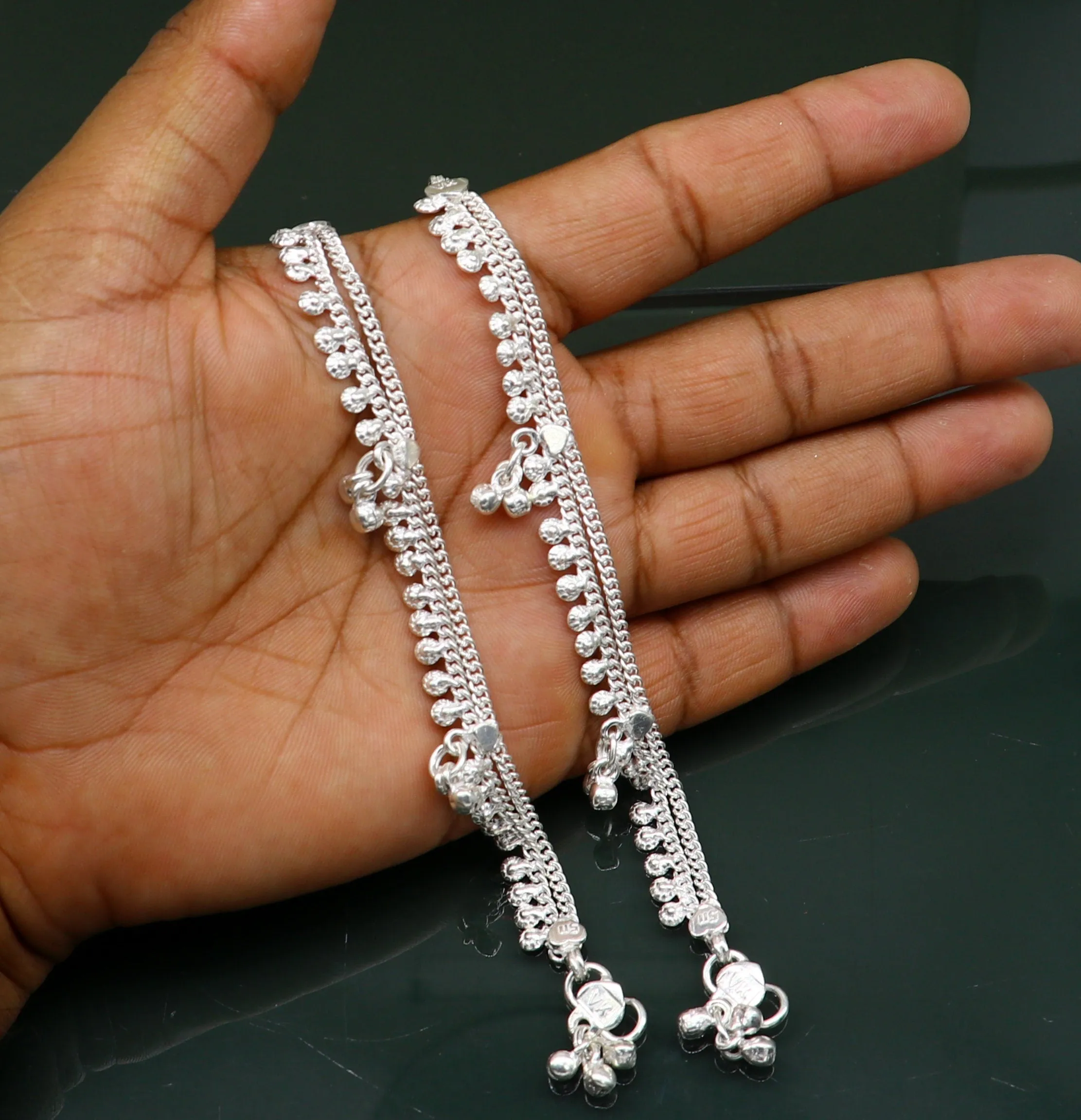 5.5" long handmade customized design baby anklets, fabulous noisy hanging bells kids gifting charm ankle bracelet foot bracelet ank291