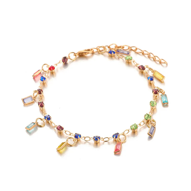 5pcs/sets Colorful Crystal Stone Tassel Anklets Bracelets for Women